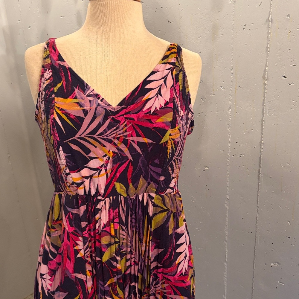 Torrid Purple and Pink Leaf Print Midi Dress - Picture 2 of 5
